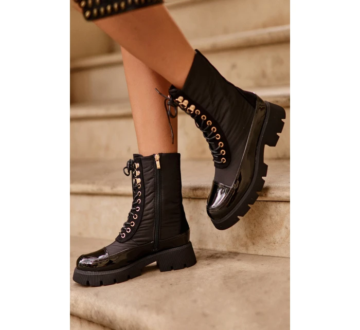 Zateplené pracovní boty na plochém podpatku Černé model 21633334 - Boto