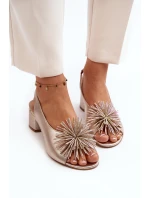 Skórzane Sandały Z Ozdobą Laura Messi 2719 Złote