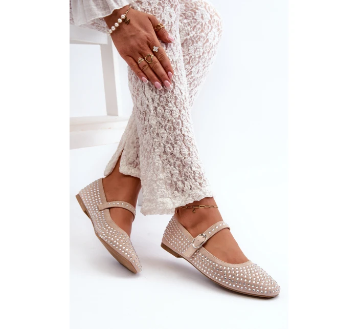 Eko Zamszové Baletky Ozdobené Béžové model 21666791 - Boto Eko Zamszové Baletky Ozdobené Béžové model 21666791 - Boto