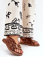 Płaskie Sandały Z Ozdobą Panterka Brązowe Haliones