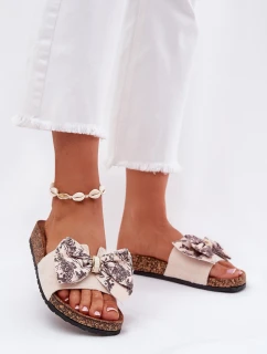 Dámské pantofle s mašlí na korkové platformě béžové model 21687426 - Boto