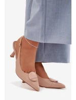 Dámské sandály na podpatku s ozdobným detailem Béžové model 22027885 - Boto