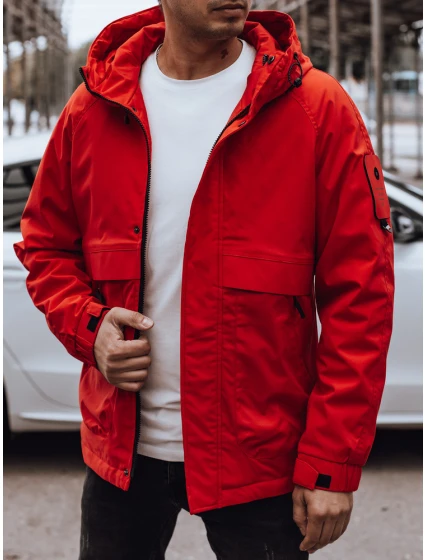 Pánska prechodná bunda s kapucňou červená FashionStreet TX4880 Pánska prechodná bunda s kapucňou červená FashionStreet TX4880