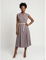 model 22214885 Elegantní midi košilka se zlatými knoflíky a páskem šedá - numoco basic