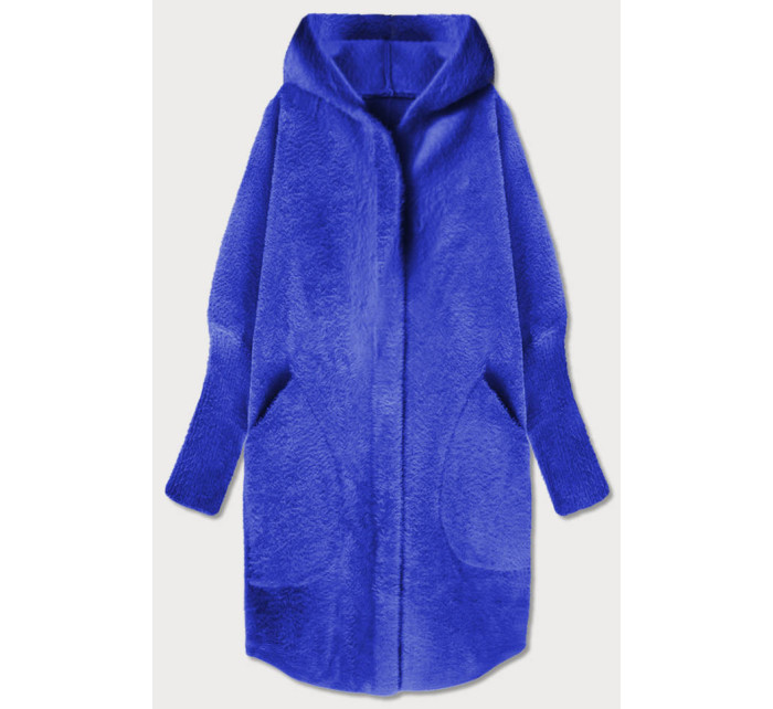 Dlouhý vlněný přehoz přes oblečení typu "alpaka" v chrpové barvě s kapucí model 17144745 - MADE IN ITALY
