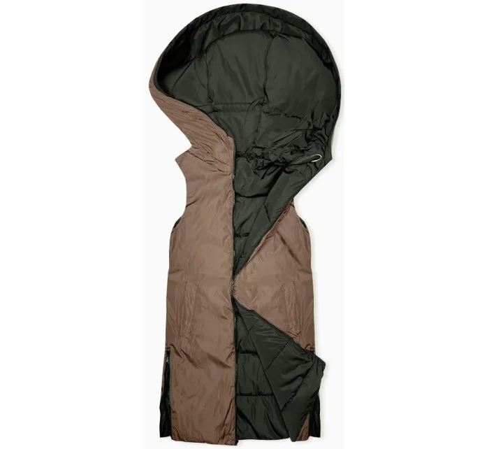 Béžová dámska dlhá obojstranná vesta (B8159-11)