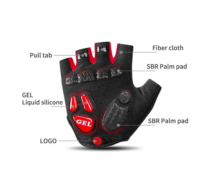 Cyklistické rukavice Rockbros S169BR L s gélovými vankúšikmi - čierno-červené