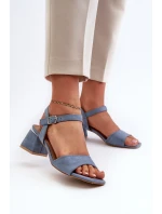 Sandały Damskie Na Klocku Z Eko Zamszu Niebieskie Leisha
