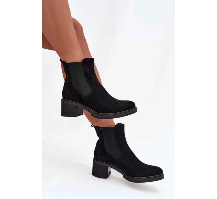 Botki Sztyblety Damskie Na Klocku Czarne Luvina