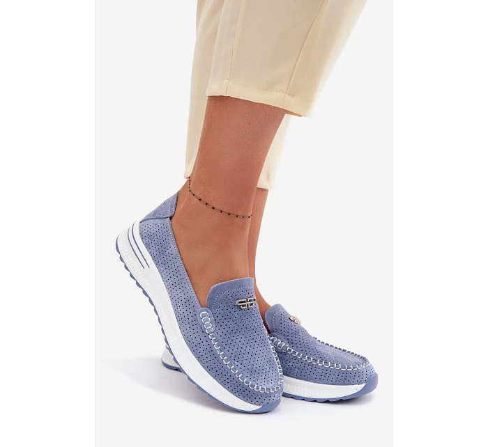 Dámské mokasíny z přírodního semiše modré model 22095022 - EVENTO