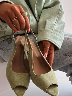 Dámské sandály na jehlovém podpatku Eko semiš zelené model 22092022 - Boto