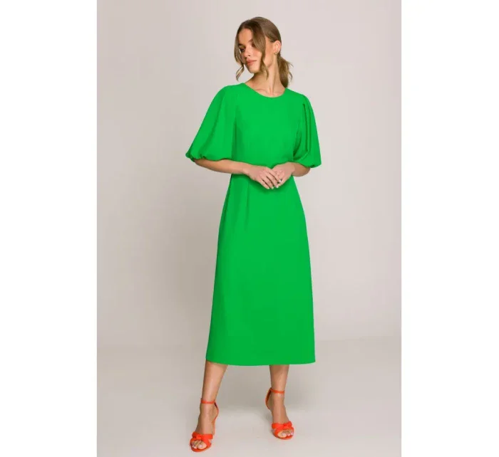 model 20966284 Šaty s puff rukávy zelené - STYLOVE