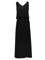 K048 Maxi šaty s volánikom - čierne