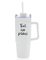 TEXT NA PŘÁNÍ - bílý cestovní termohrnek s průhledným víčkem 900 ml