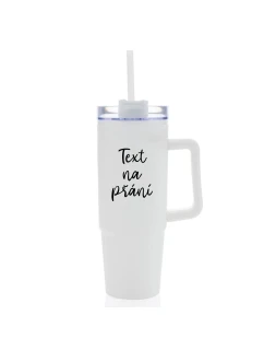 TEXT NA PŘÁNÍ - bílý cestovní termohrnek s průhledným víčkem 900 ml