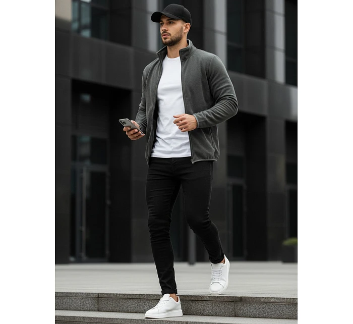 Pánska tmavosivá mikina na zips FashionStreet BX4772