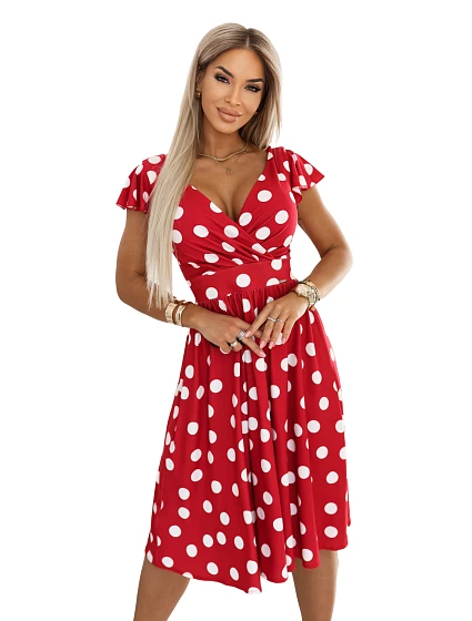 MATILDE midi šaty s obálkovým výstřihem a krátkými rukávy bordó s model 22182951 - numoco MATILDE midi šaty s obálkovým výstřihem a krátkými rukávy bordó s model 22182951 - numoco