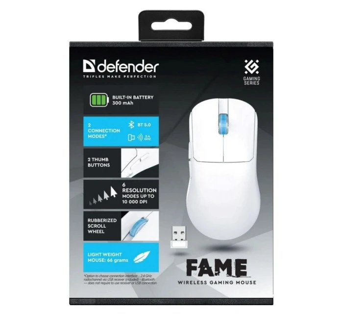 DEFENDER BEZDRÔTOVÁ MYŠ FAME GM-516 RF+BT 10000DPI 6P BIELA 52516