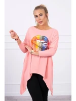 Oversize blúzka s dúhovou potlačou pier v marhuľovej farbe