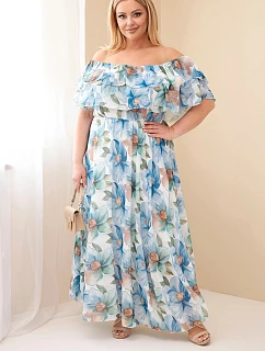 Dámské šaty Plus Size s model 22092396 s odhalenými rameny a elastickým pasem maxi modrá - K-Fashion