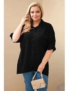 Dámská plus size bavlněná košile s knoflíky a límečkem černá