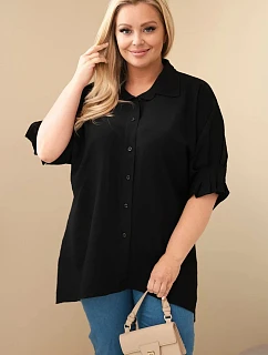 Dámská plus size bavlněná košile s knoflíky a límečkem černá