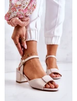 Skórzane Sandały Na Obcasie Beżowe Lorisa