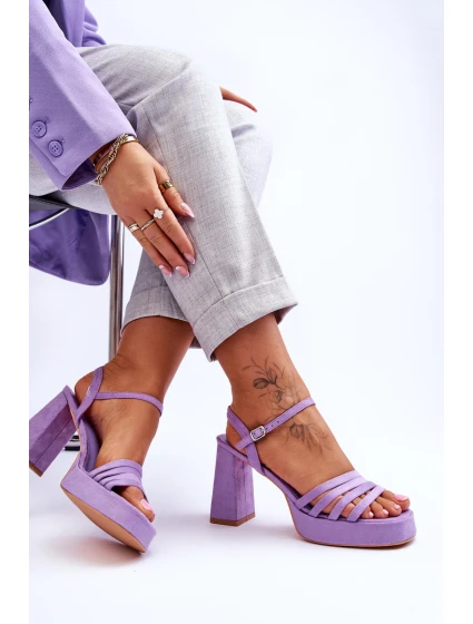 Damskie Zamszowe Sandały Na Obcasie I Platformie Fioletowe Verda Damskie Zamszowe Sandały Na Obcasie I Platformie Fioletowe Verda