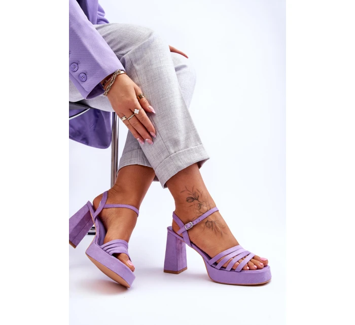 Damskie Zamszowe Sandały Na Obcasie I Platformie Fioletowe Verda Damskie Zamszowe Sandały Na Obcasie I Platformie Fioletowe Verda