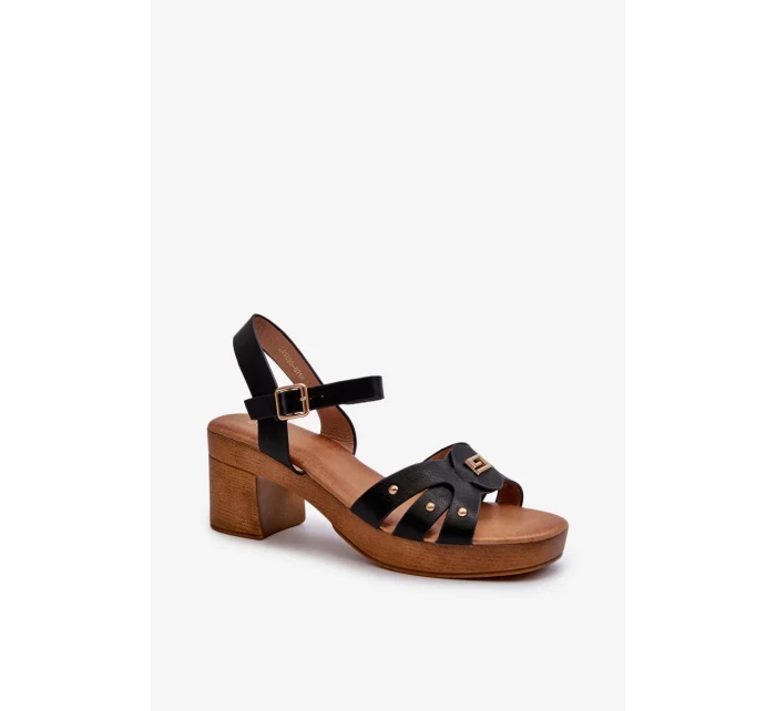 Dámske sandále na vysokom podpätku z ekokože, čierne Assames