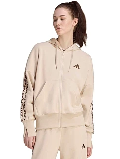 Dámska mikina adidas Seasonal Essentials Animal Print 3-Stripes Full-Zip Hooded, béžová, KH1547