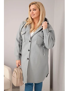 Dámske Plus veľkosť kabát s kapucňou s gombíkom uzavretie šedá