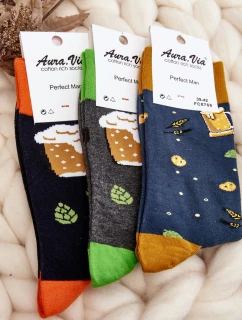 Męskie Skarpetki We Wzory Piwo Szaro-Zielone