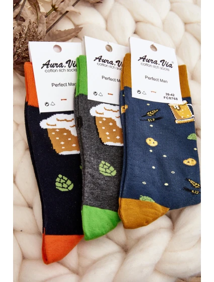 Męskie Skarpetki We Wzory Piwo Szaro-Zielone