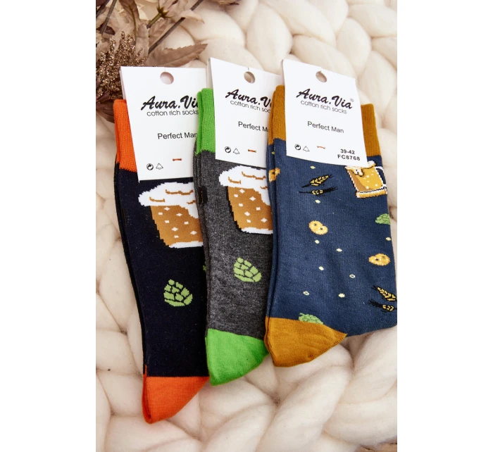 Męskie Skarpetki We Wzory Piwo Szaro-Zielone