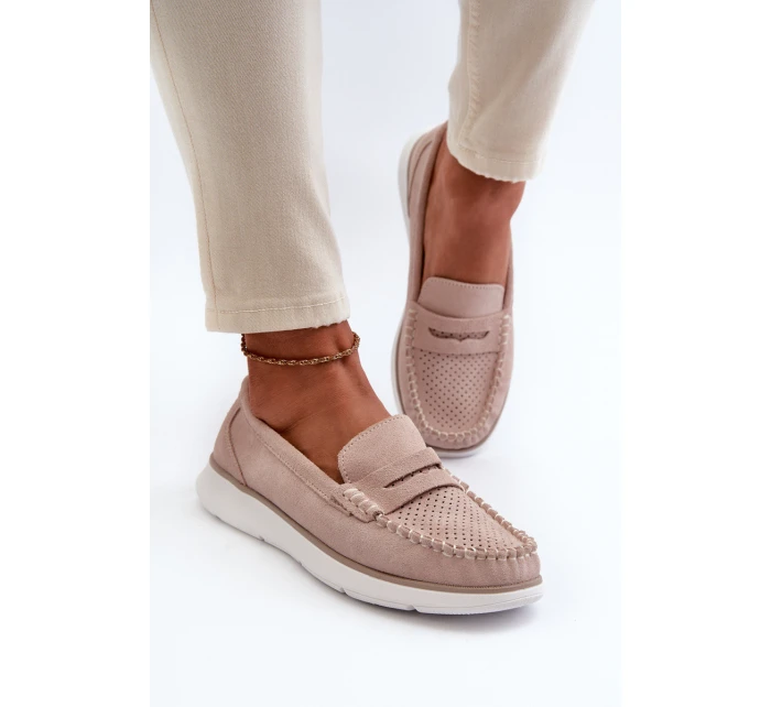 Sametové mokasíny na platformě model 21655642 Beige - SERGIO LEONE