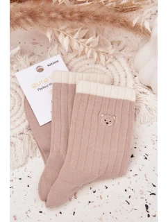 Dámské bavlněné ponožky s malým medvídkem béžové
