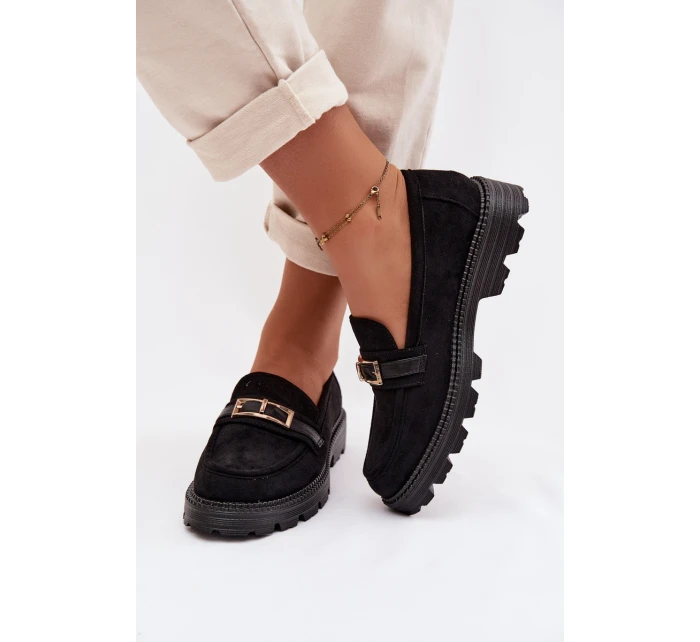 Dámské mokasíny se zlatým přezkou Černé Mirelva