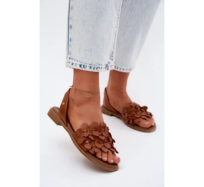 Kožené sandály na nízkém podpatku Zazoo 40468 Hnědé