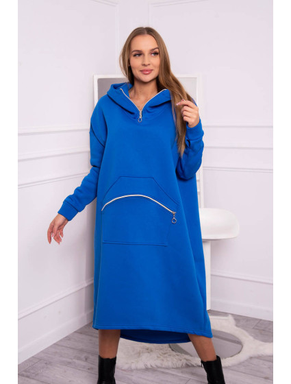 Zateplené šaty s kapucňou fialovo modré