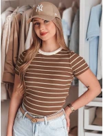 LINESS hnedé pruhované dámske základné tričko FashionStreet RY2810 LINESS hnedé pruhované dámske základné tričko FashionStreet RY2810