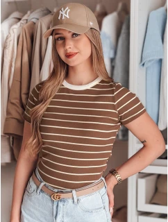 Dámské základní pruhované tričko hnědé Dstreet model 21986833 - FashionStreet