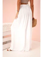 Široké dámské kalhoty s elastickým pasem bílý