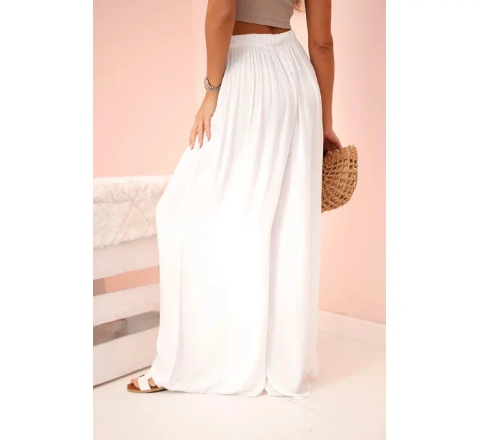 Široké dámské kalhoty s elastickým pasem bílý