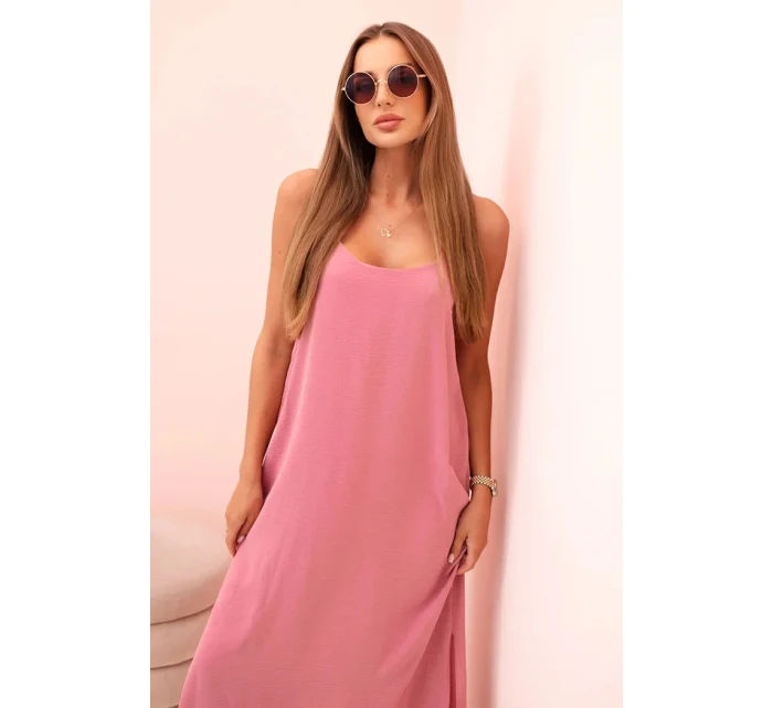 Dlouhé šaty bez ramínek tmavě růžová