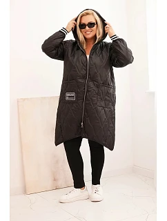 Dámská bunda Plus Size prošívaná s kapucí a model 22314655 manžetami černá - K-Fashion