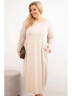 Dámská sukýnka Plus Size bavlněná s dlouhým rukávem a nařasením v pase béžová