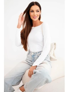 Dámska viskózna blúzka so širokým výstrihom a dlhými rukávmi biela