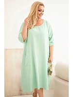 Dámske plus veľkosť viskózové šaty s vreckami s krátkymi rukávmi Dark Mint