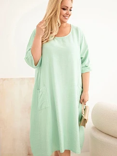 Dámske plus veľkosť viskózové šaty s vreckami s krátkymi rukávmi Dark Mint